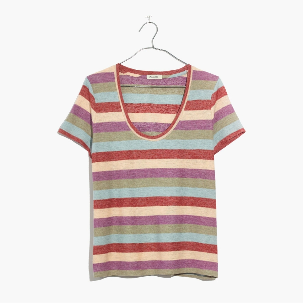 Madewell Alto Scoop Neck Tee In Granda Stripe Cotton Blend Medium Colorful